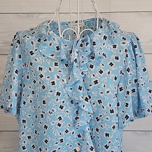 Topshop floral print short sleeved summer blouse in blue Women's Size 4 - Picture 2 of 12